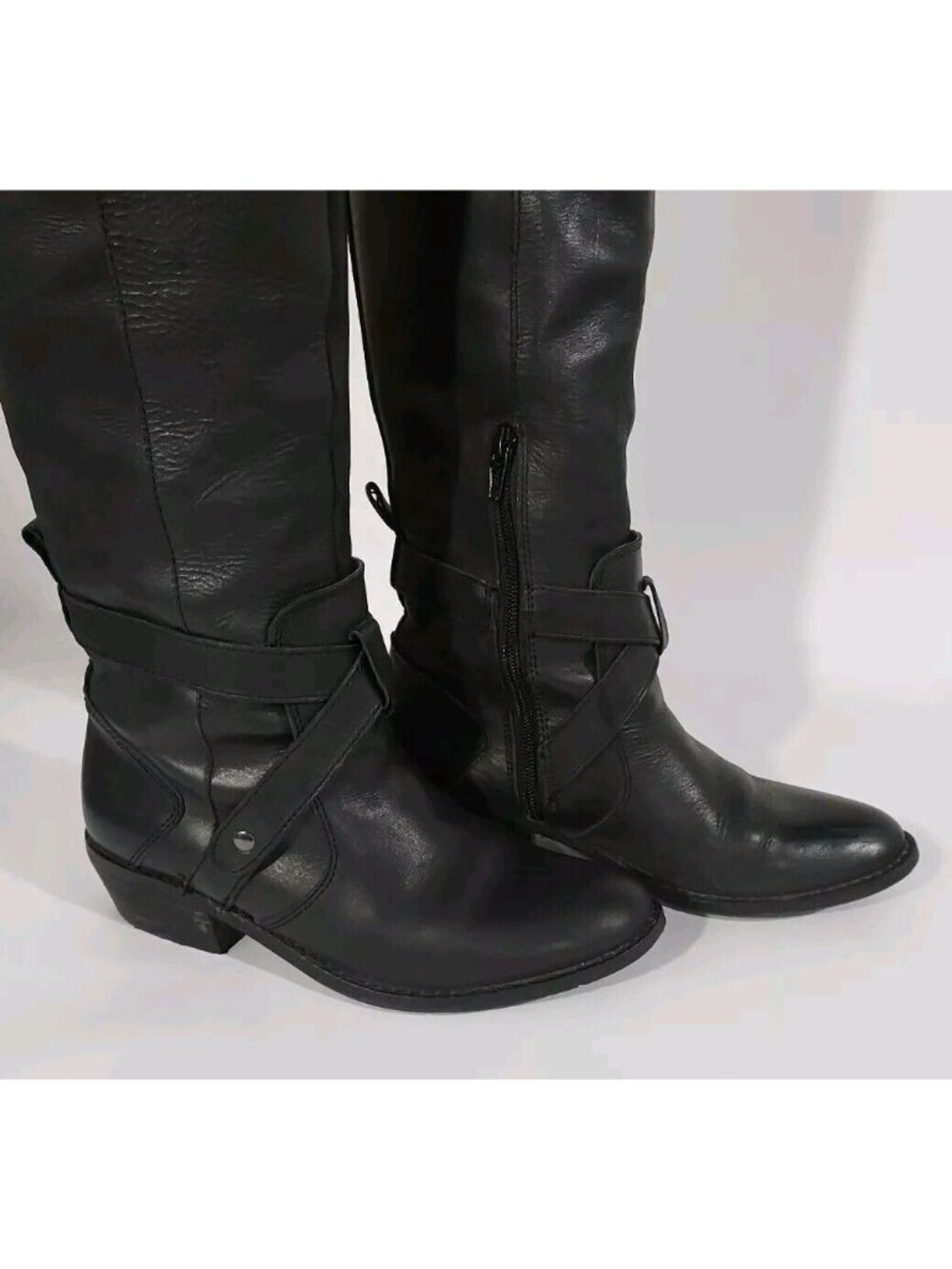Dolce Vita Black Leather Tall Boots Womens Size 6 Casual Low Heel Side Zip - Picture 7 of 11
